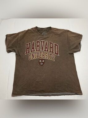 Vintage Harvard University Brown Graphic T-Shirt Mens XL Distressed Crest